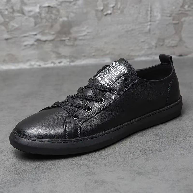 Genuine Leather Men Shoes Lace up Outdoor Casual Shoes for Men Cow Leather Simple Fashion Black White Men Shoes for Men Flats