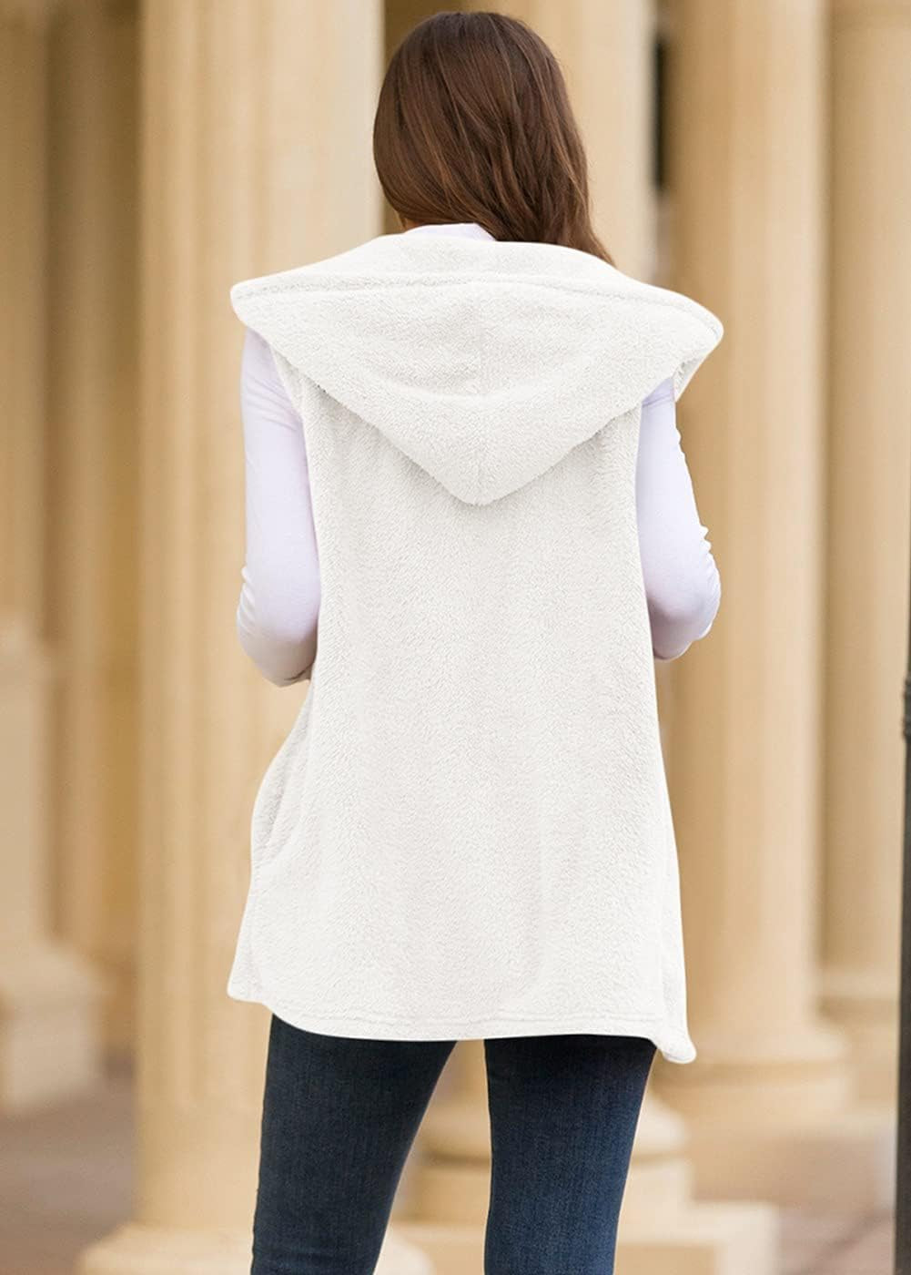 Womens Sherpa Fleece Hooded Vest Lightweight Sleeveless Cardigan Coats (Xx-Large, A-White)